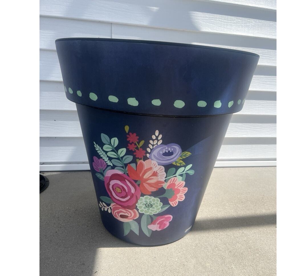 Studio M - Art Planter 17” Blue Floral Pot Garden Flowers